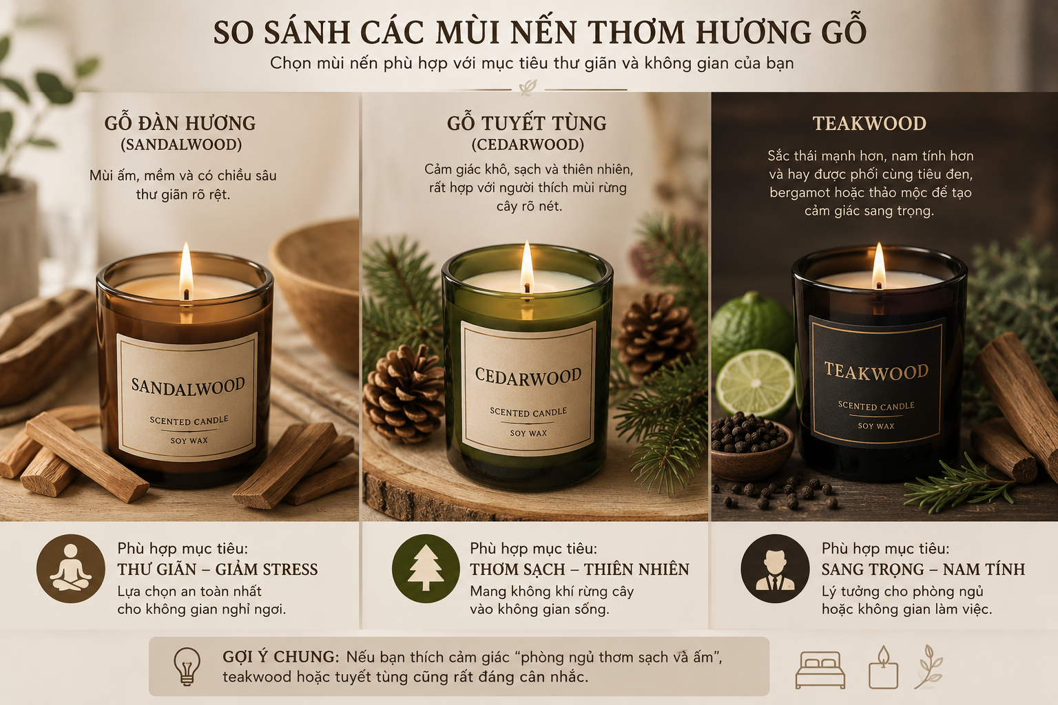 Các loại nến thơm hương gỗ phổ biến