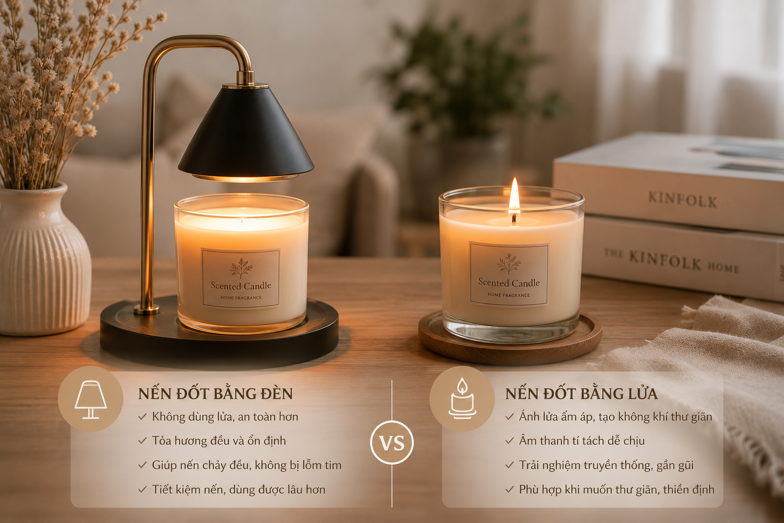 Đèn hâm nến và nến đốt bằng lửa 