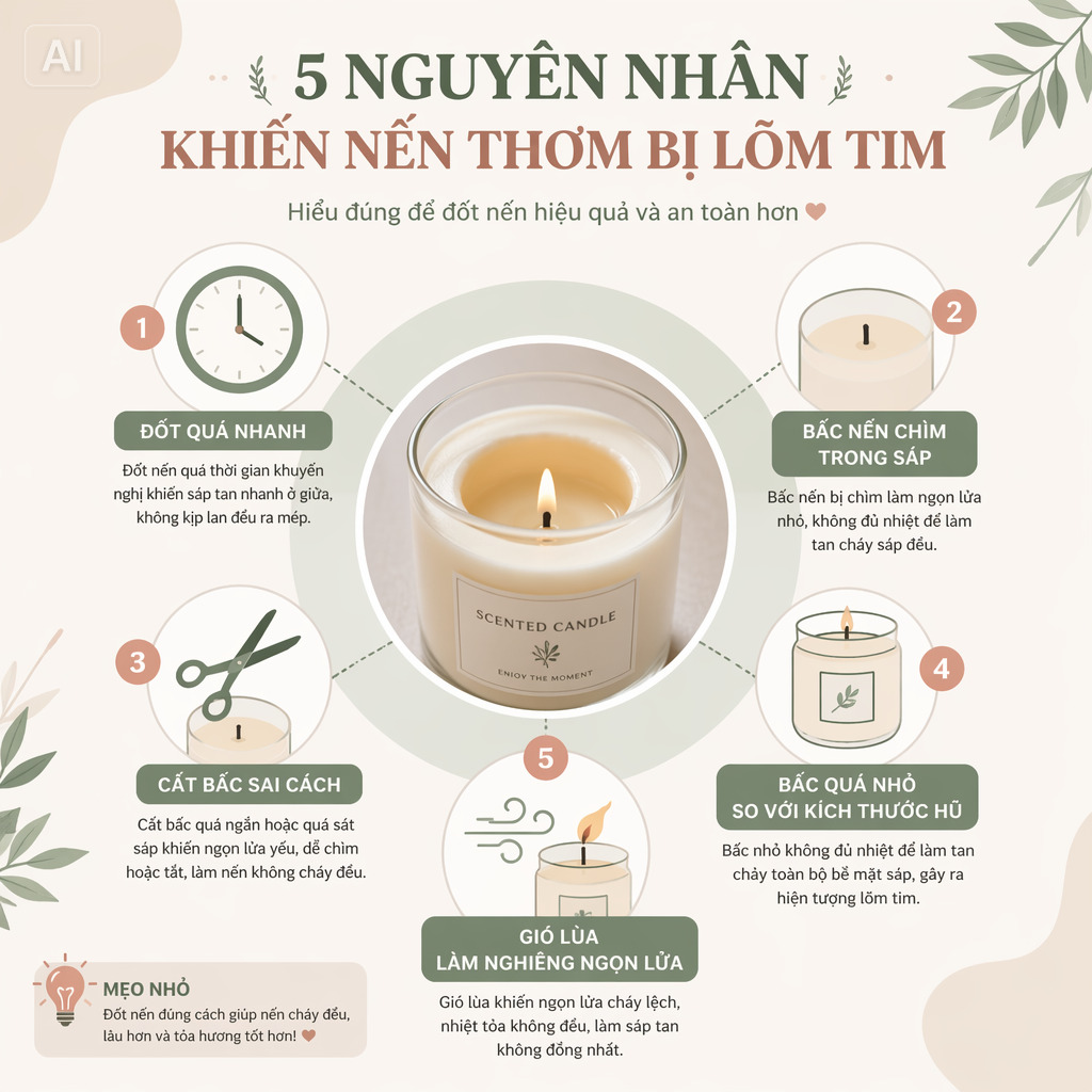 Nguyên nhân nến thơm bị lõm tim