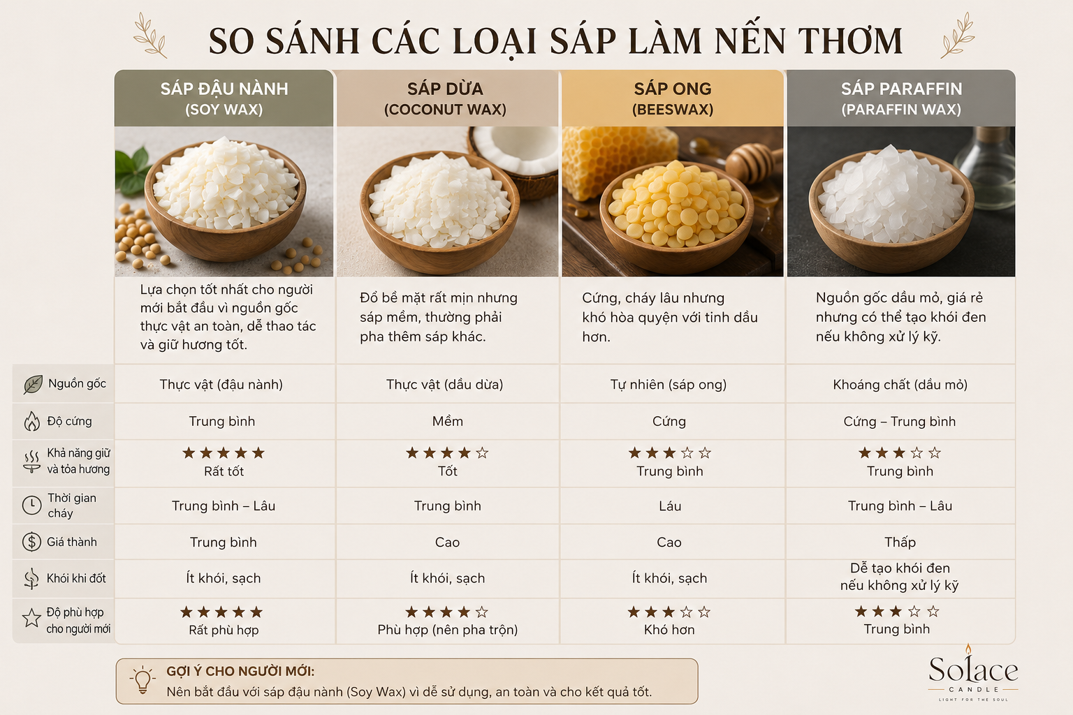 so sánh các loại sáp làm nến thơm handmade tại nhà